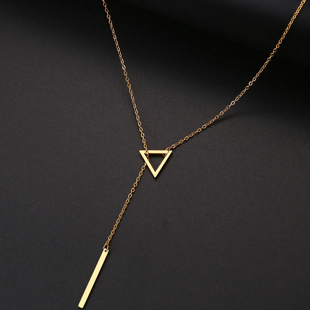 DOTIFI For Women Necklaces Innovation Double Pendant Long Chain Openwork Triangle and Baguette Stainless Steel Necklace