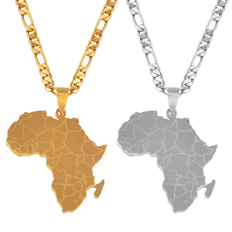 Anniyo Hip-hop Style Africa Map Pendant Necklaces Gold Silver Color Jewelry For Women Men African Maps Jewellery Gifts #043821