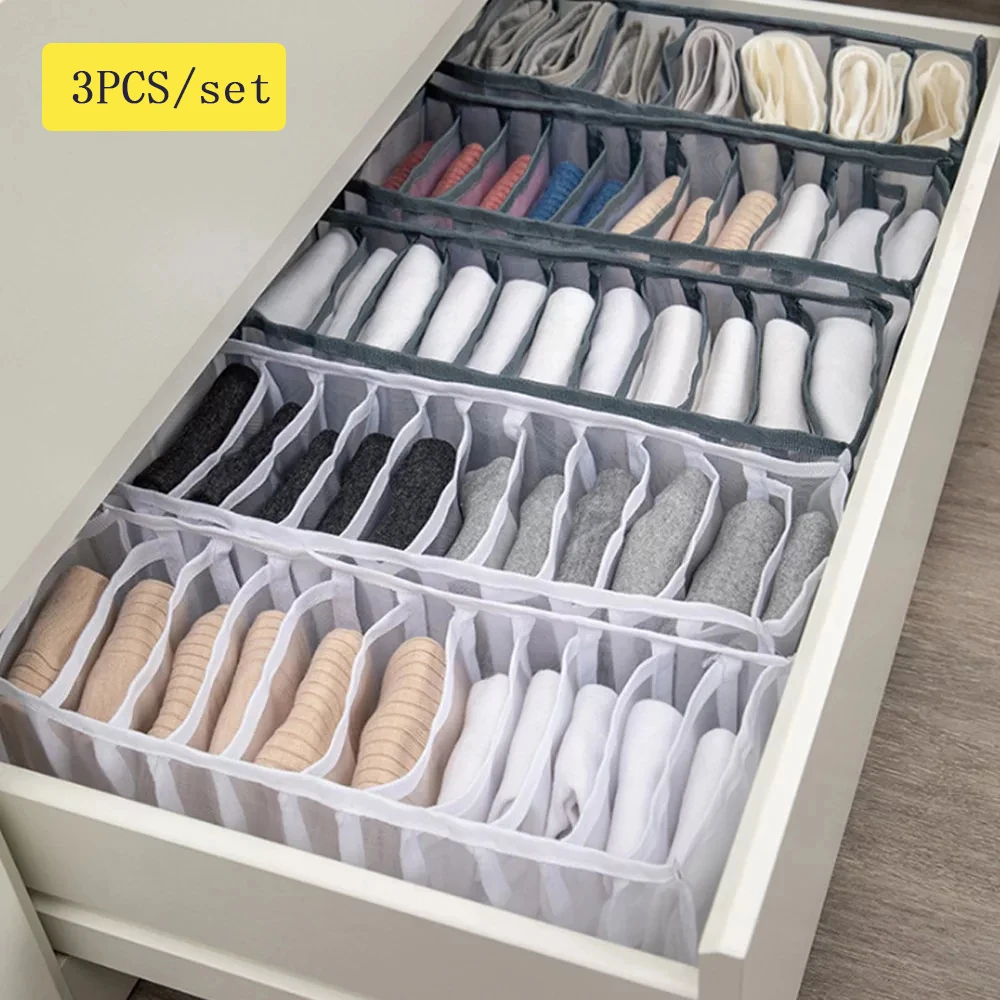 3PCS/set Closet Storage Organizer For Socks Home Separated Bra Underwear Storage Box Foldable Ties Shorts Meas Drawer Organizer