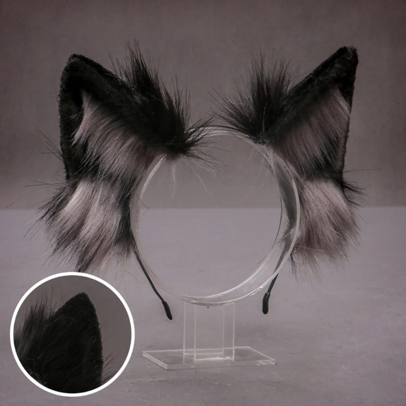 2021 Lovely Faux Fur Wolf Ears Headband Realistic Furry Fluffy Animal Hair Hoop Lolita Anime Masquerade Cosplay Costume
