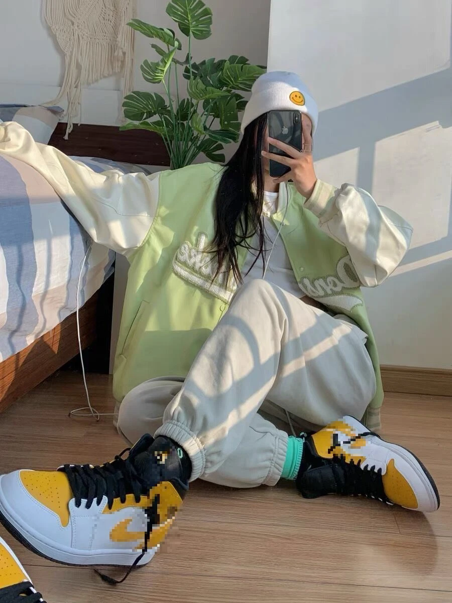 Letter Green Baseball Jacket Women's Spring and Autumn New Loose Korean American Streetwear Top Women's Oversized Jacket