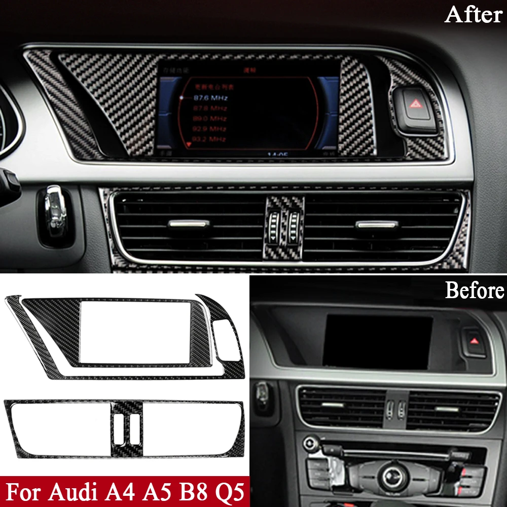 Car Interior Navigation Air Conditioning CD Control Panel LHD RHD True Carbon Fiber Decoration For Audi A4 A5 B8 Q5 Car Styling