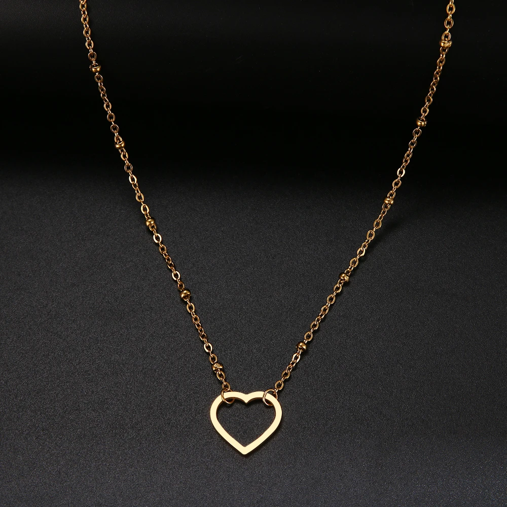 Sweet Cutout Love Heart Choker Necklace Statement Girlfriend Gift Cute Gold/Silver Color Stainless Steel Necklace Jewelry