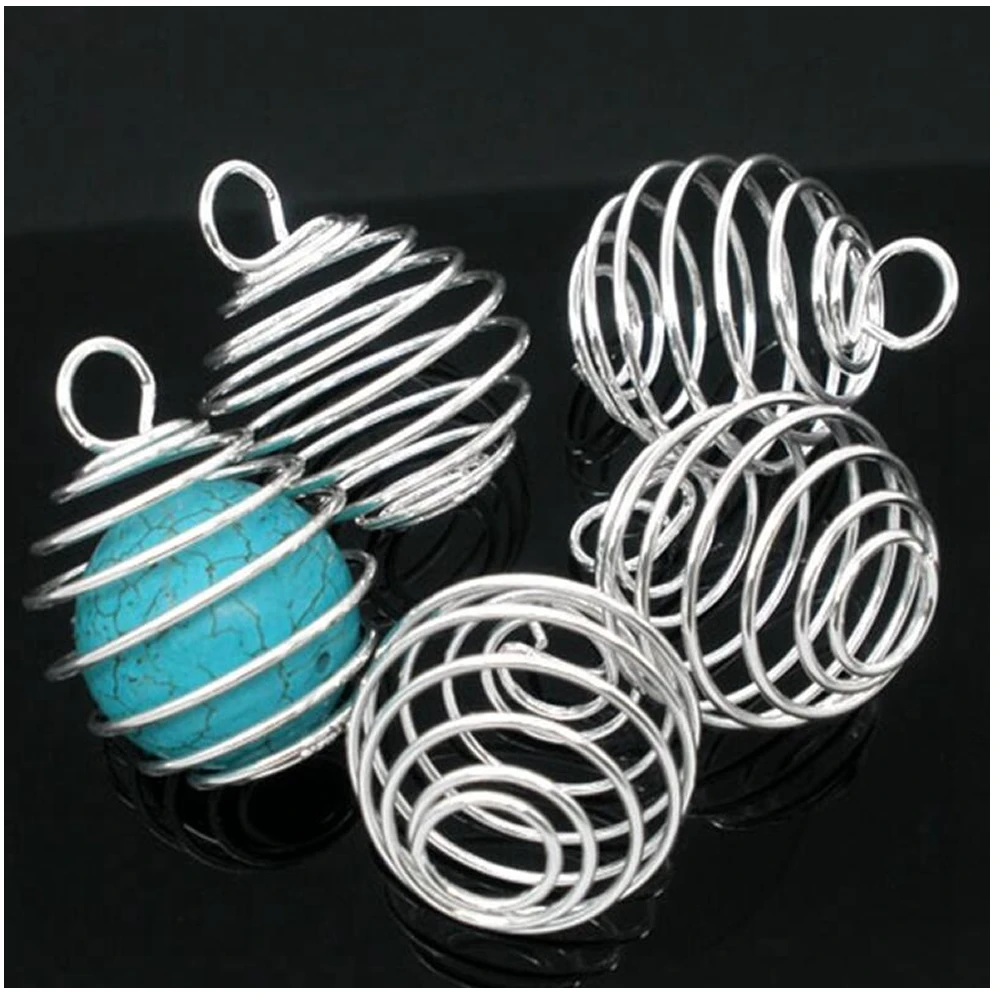 30 Pcs/set And 3 Sizes Spiral Bead Cages Pendants Gold Silver Color For Diy Crystals Stones Jewelry Making Craft Supply
