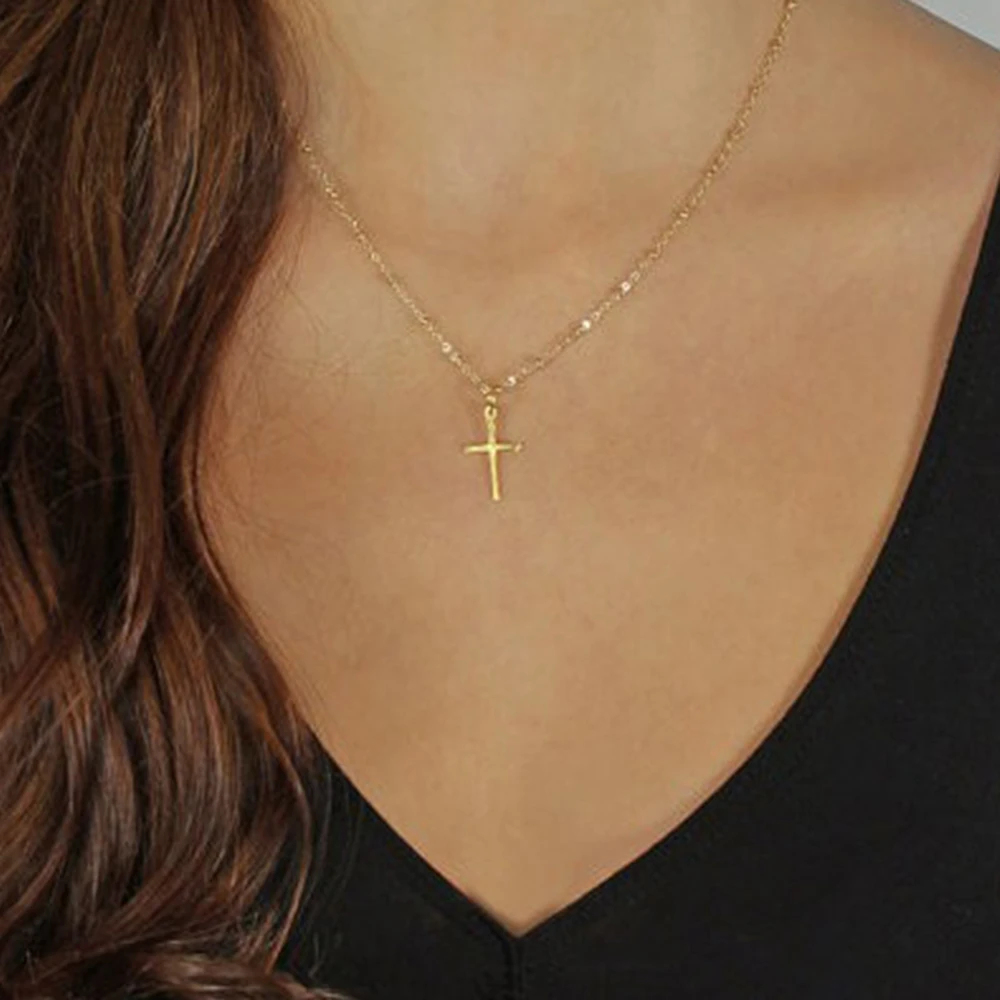 SUMENG New Fashion Summer Gold Chain Cross Necklace Small Gold Cross Religious Jewelry For Women 2021 Wholesale