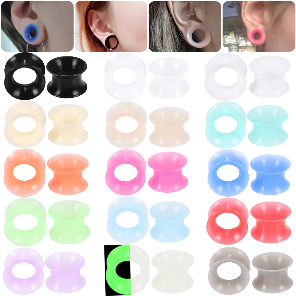 2Pcs Silicone Ear Plugs and Tunnels Ear Piercings Earlets Screwed Earring Expander Ear Gauges Body Jewelry Piercings