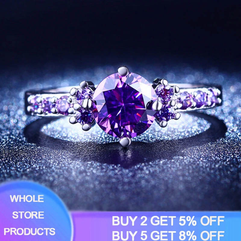 New Fashion 2.0ct Lab Amethyst Ring 925 Solid Silver Rings for Women Crystal Engagement Ring Silver 925 Gemstones Jewelry R199