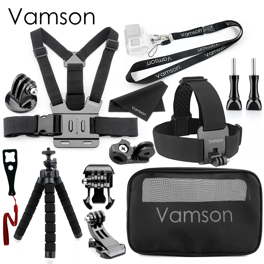 Vamson for DJI OSMO Action Camera Accessories for go pro Hero 10 9 8 7 6 5 Tripod Head Chest Strap for Xiaomi Yi4K insta360 VS22