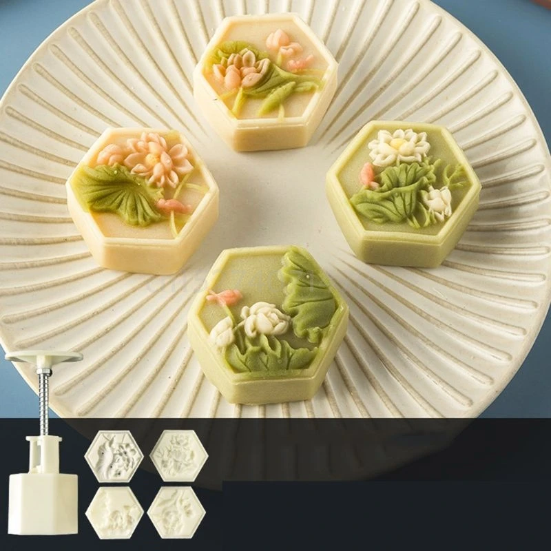 30 Styles 50g Mooncake Barrel Mold with 4/6 Flower Stamps Hand Press Moon Cake Pastry Mould DIY Bakeware Mid-autumn Festival