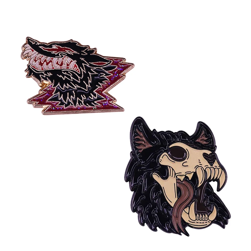 Wolf Head Enamel Pin Bloody Wild Nature Animal Brooch set-I never lose either i win or learn