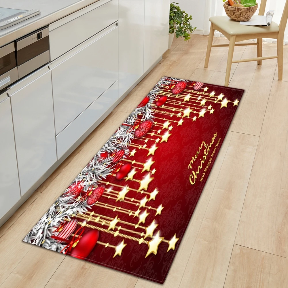 Christmas Kitchen Mat Rectangle Entrance Doormat Bedroom Home Floor Decoration Living Room Carpet Hallway Bathroom Anti-slip Rug