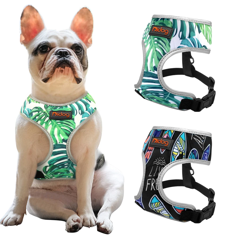 Breathable French Bulldog Harness Printed Reflective Dogs Harness Puppy Small Medium Dogs Cats Vest For Pug Walking Training