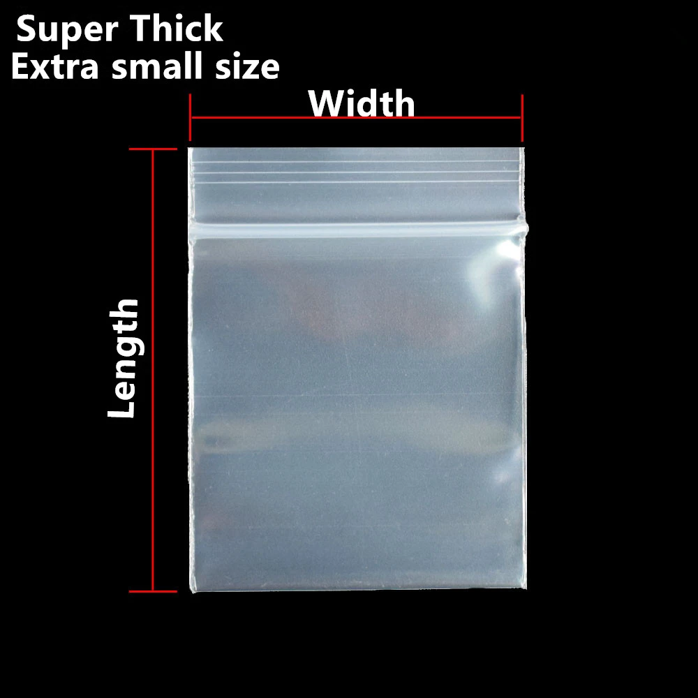 1000pcs/lot Small More Thicker PE Ziplock Bag, All clear Ring/Crystal Packing Pouches Reusable, Powder Zipper Lock Sack