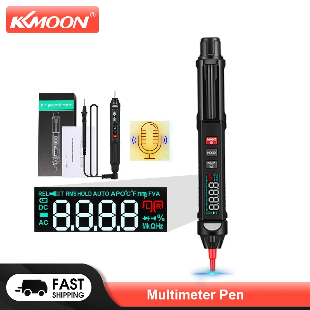 KKMOOM KKM100-ENG Intelligent Multimeter Pen Digital Meter DC AC Voltage Line Test Non Contact Sensor Voice Broadcast Function