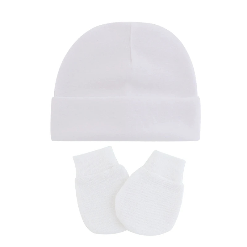 Autumn Winter Baby Boy Girl Cotton Hat Mitten 2PCS Set Solid Unisex Cap For Newborns Infant Beanie Gloves
