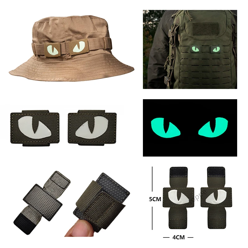 Tactical Cat Eyes Patches Military Combat Glow In Dark Tag Applique Badge With Loop Patch For hats Helmet uniform backpack