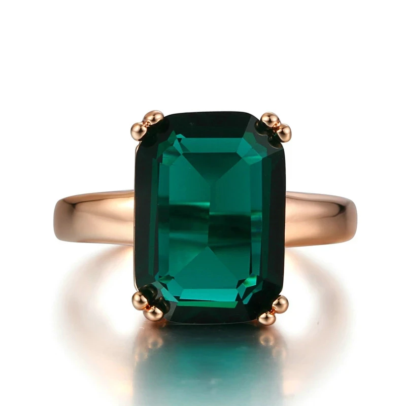 New Rose Gold Color Ring Fashion Red/Green Big Square Crystal Wedding Jewelry For Women HotSale R700 R701