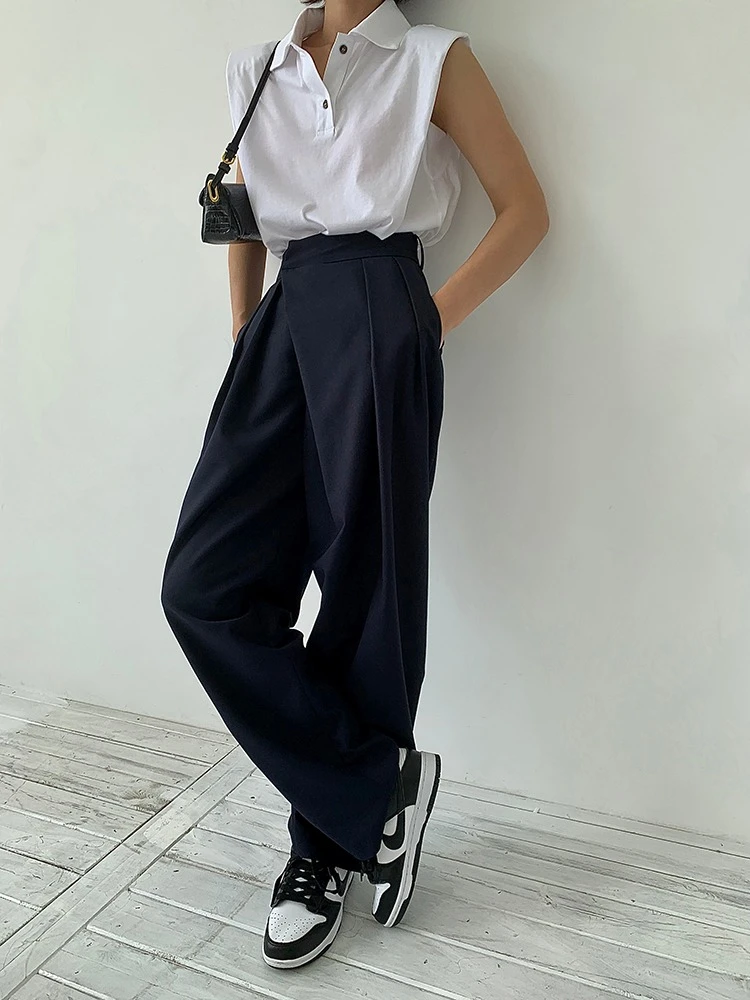 2021 New Women Autumn Winter Straight Loose Wide Leg Mop Trousers High Waist Casual Baggy Cozy Fashion Work Pant High Quality