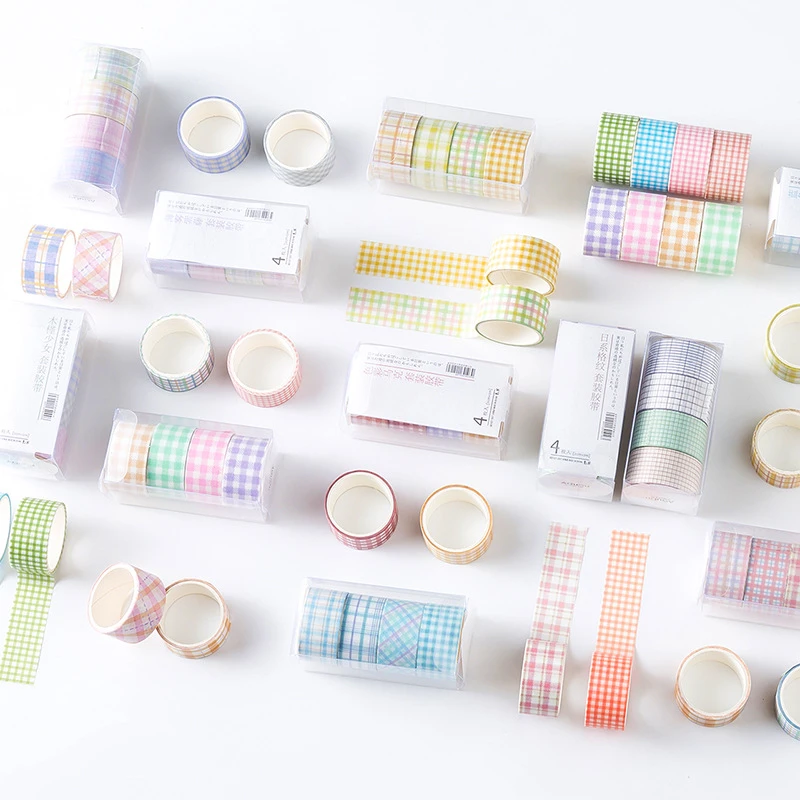 4 Rolls/pack Washi Tape Set Grid Decoration Japanese Decorative Masking Adhesive Tape for Arts Crafts DIY Scrapbooking Planners