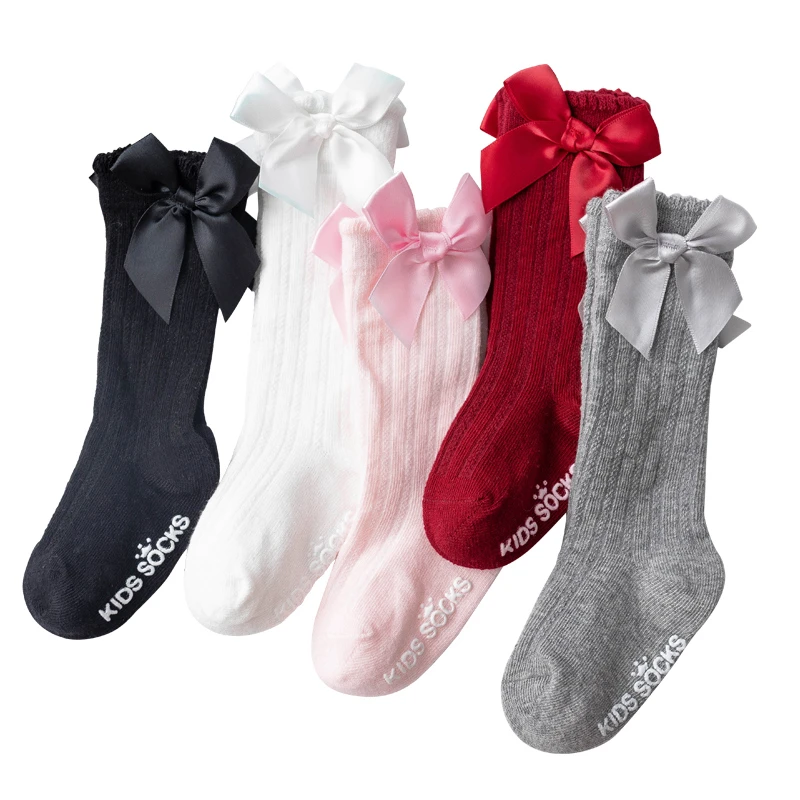Baby Socks Bow Newborn Girl Kids For Christmas Winter High Knee Kids Boy Toddler Socks Candy Color Soft Socks Children Gift 0-4Y