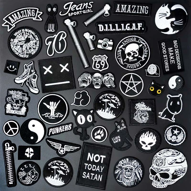 Black And White Embroidery Applique Ironing Sewing Supplies Decorative Badges Patches For Clothing