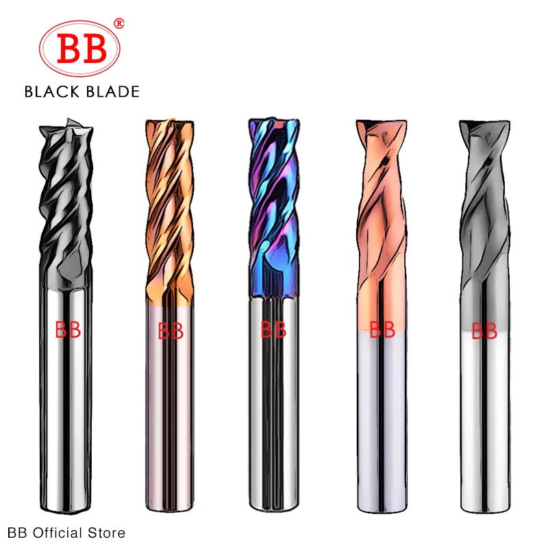 BB CNC Carbide End Mills Tungsten Machine Cutter Tools 2 4 Flute Metal Steel Key Face Square Router Bit 6 8 12 Shank HRC55 Inch