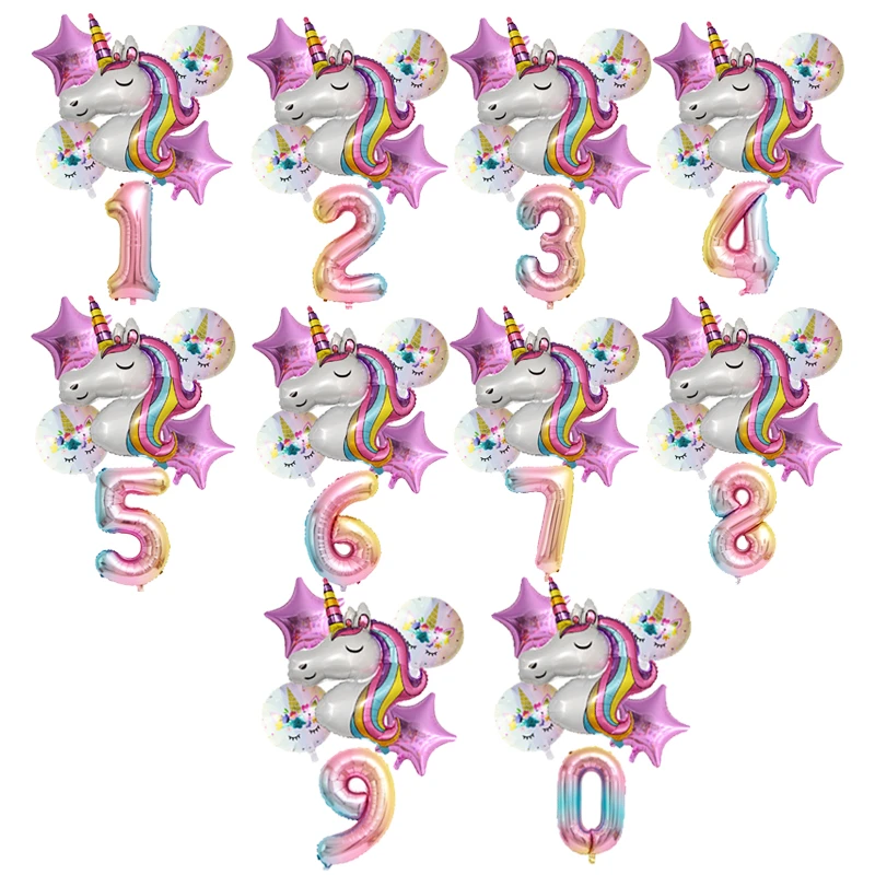 Unicorn Balloon 1st Birthday Party Decorations Kids Globo baby shower first Number inflatable Helium Foil Balloons new year 2021