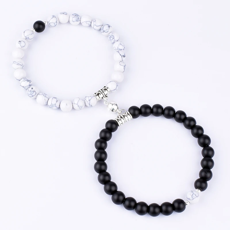 2021 Fashion 2pcs/set Natural Stone Beads Yoga Bracelet For Lovers Distance Magnet Couple Bracelets Healing Friendship Jewelry