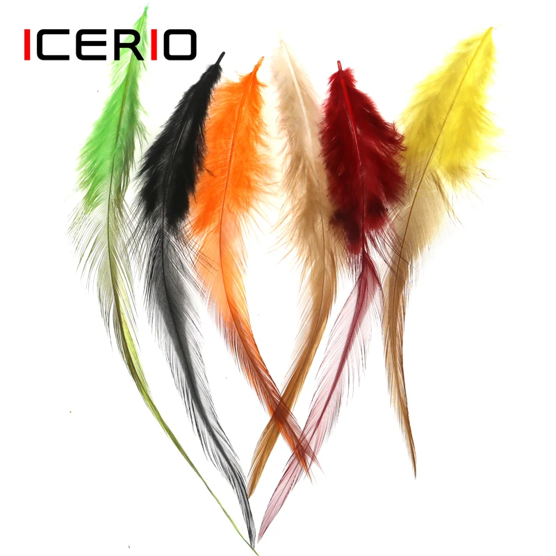 ICERIO 50PCS Fly Tying Hook Rooster Saddle Hackle Cock Schlappen Feather Trout Steelhead Flies Tying Materials