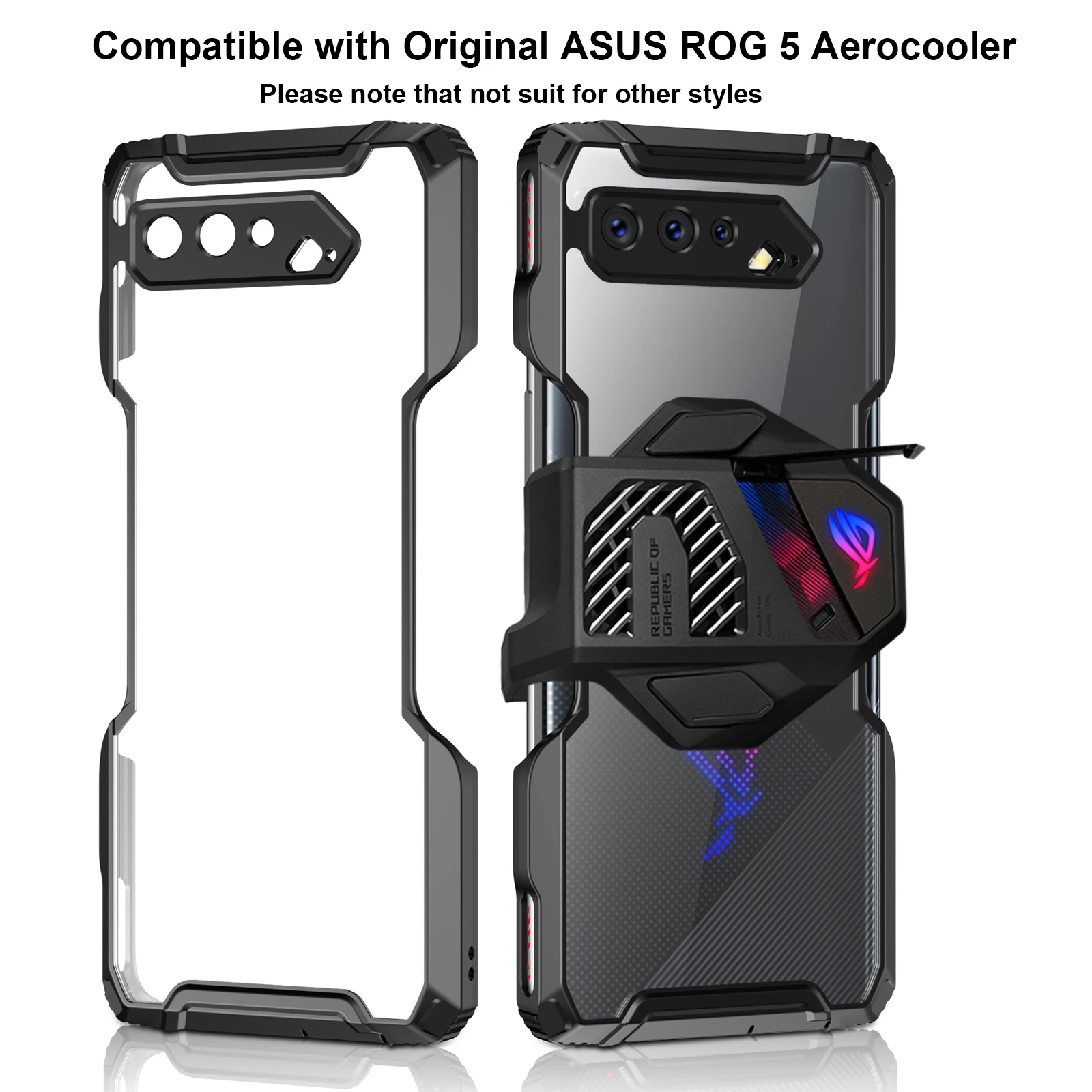 ZSHOW Case for ROG Phone 5 Armor Case Cooler Compatible Air Trigger Compatible TPU Frame and Clear Acrylic Back Drop Protection