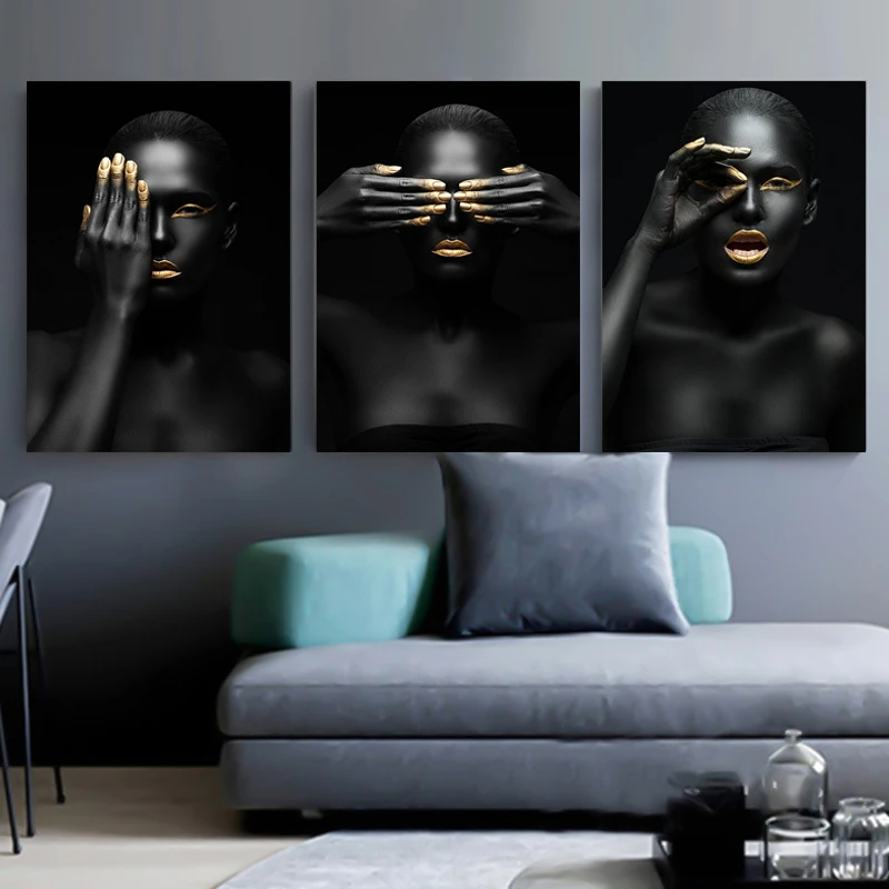 Black Gold Nude African Art Woman Nordic Style Painting on Canvas Posters and Prints Scandinavian Wall Picture for Living Room