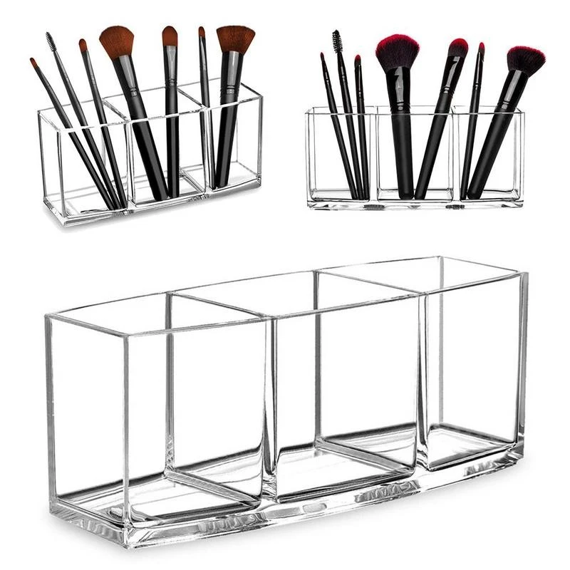 3 Holes Transparent Acrylic Makeup Brush Tool Cosmetic Makeup Storage Box Case Make-up Brush Holder Table Organizer Make Up Tool