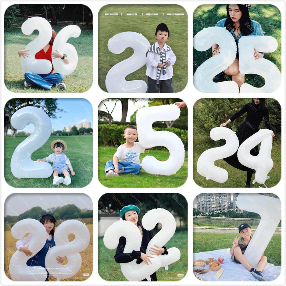 32/40inch Giant White Number Foil Balloons 0 1 2 3 4 5 6 7 8 9 Figures Globos Adult Baby Shower Birthday Party Decorations