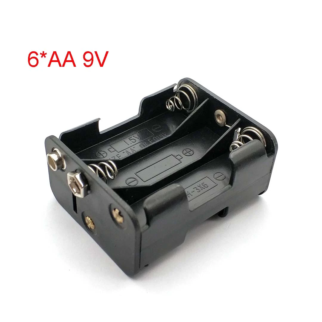 6*AA 9V Plastic Battery Double Side Spring Box Back-to-back with 9V Buckle AA Holder Battery Holder Box Battery Case