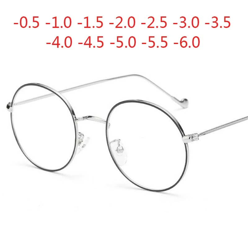 Women Round Metal Glasses Frame With Degree Men Ultralight Finished Myopia Glasses -0.5 -1 -1.5 -2 -2.5 -3 -3.5 -4 -4.5 -5 -6