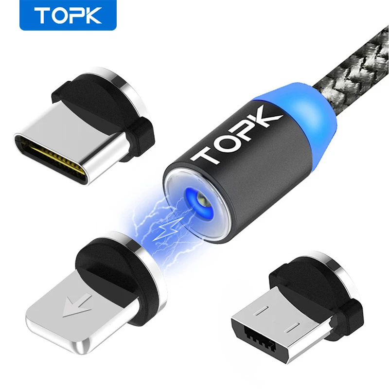 TOPK AM17 LED Magnetic USB Cable / Micro USB / Type-C For iPhone X Xs Max Magnet Charger for Samsung Xiaomi Pocophone USB C