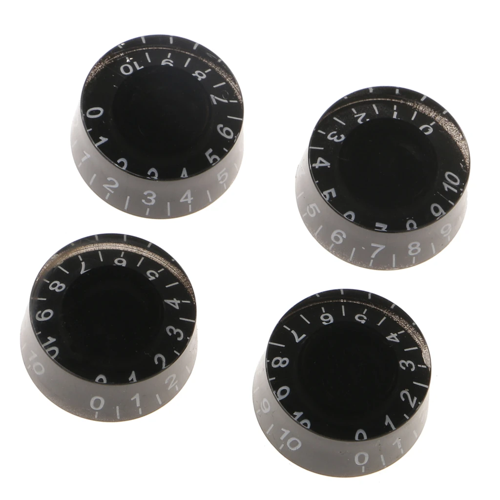 Pack of 4 Volume Tone Control Knobs Caps with Number Plastic for Les Paul Electric Guitar Black