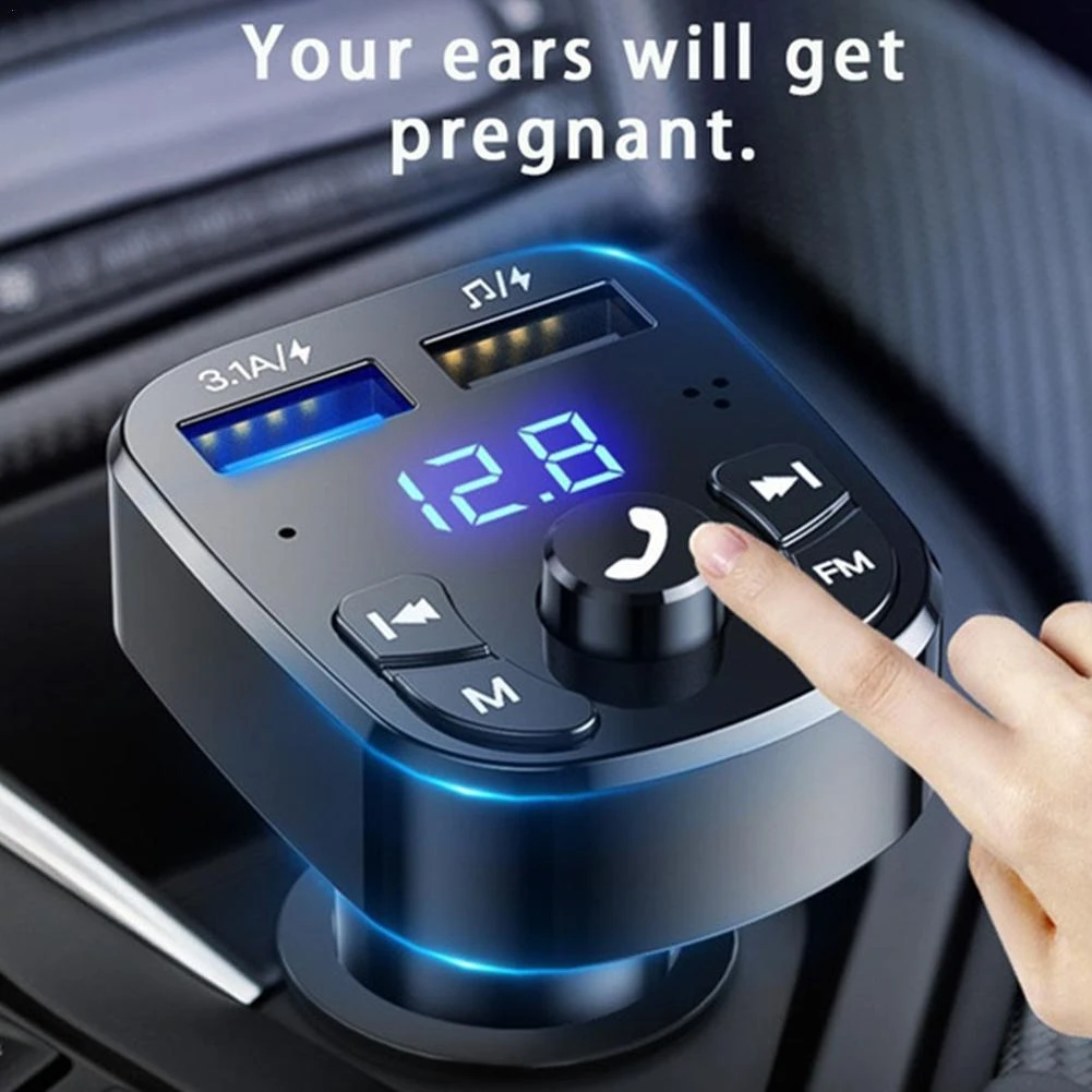 Car Hands-free Bluetooth 5.0 FM Transmitter Car Kit MP3 Modulator Player Wireless Handsfree Audio Receiver Dual USB Fast Charger