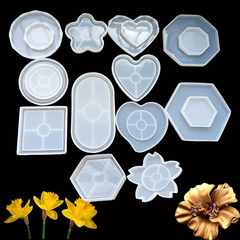 Flower Sakura Heart Pot Base Tea Coaster DIY Silicone Mold Dried Flower Jewelry Accessories Tools Equipments Resin Molds