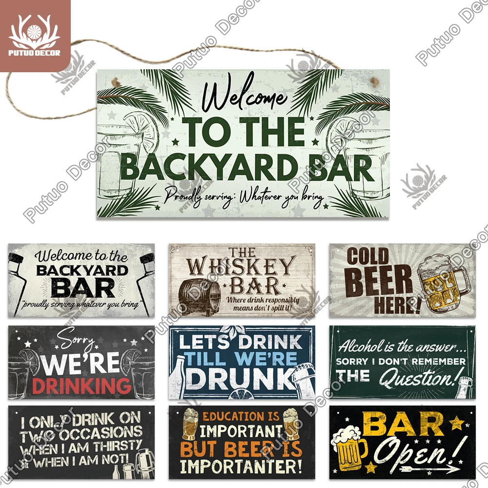 Putuo Decor Bar Signs Wooden Plaque Summer Beer Plaques for Wall Decor Door Hanging Sign Wood In Bar Pub Beach Wall Decoration