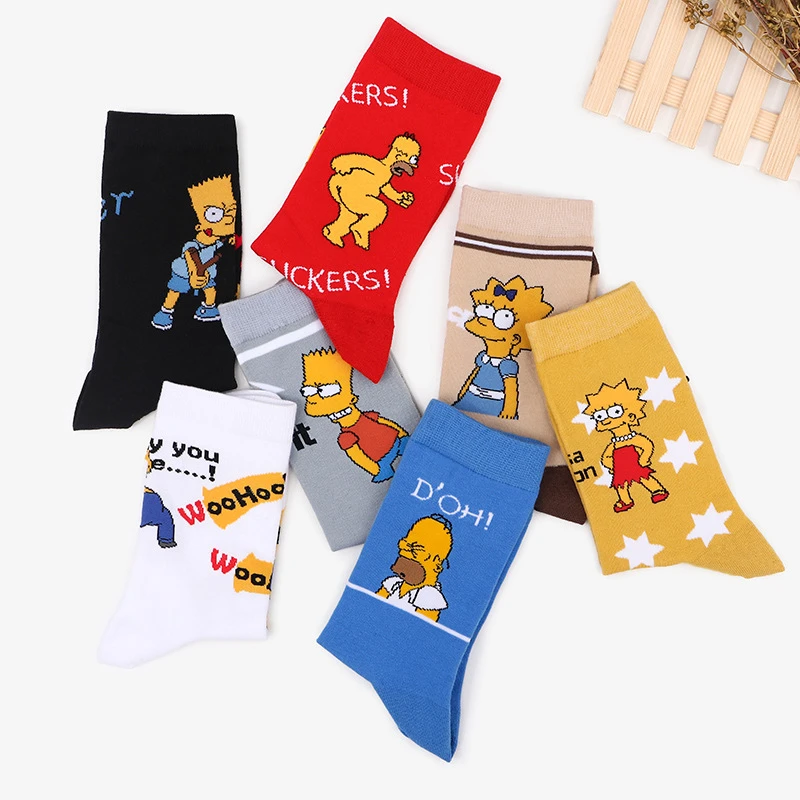 A Pair of Autumn and Winter Men and Women's Socks Fashion Cartoon Happy Novel Quality Stitching Soft and Comfortable Crew Socks