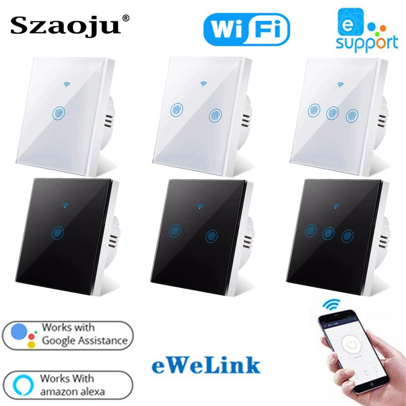 Szaoju EU WiFi Smart Light Touch Switch Wall Switch Support Alexa Google Voice Control Interruptor No Neutral Wire Required