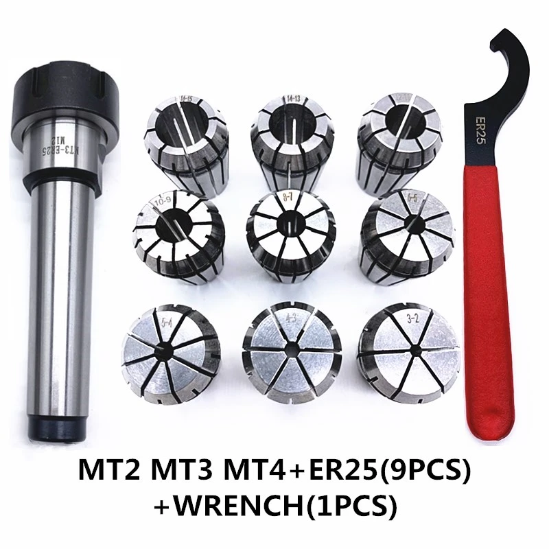 ER25 Spring Clamps 9PCS MT2 ER25 M12 1PCS ER25 Wrench 1PCS Collet Chuck Morse Holder Cone For CNC Milling Lathe tool