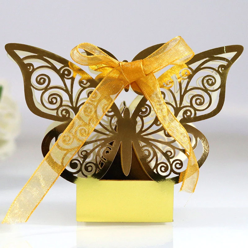 10Pcs/set Butterfly Laser Cut Hollow Carriage Favors Box Gifts Candy Boxes With Ribbon Baby Shower Wedding Event Party Supplies