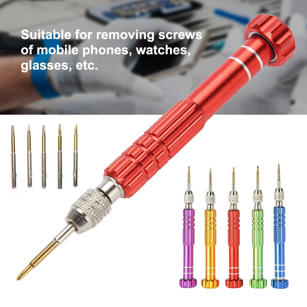 1Pc Watch Repair Screwdriver Handle With 5 Spare Screwdriver Bits Phone Glasses Watch Repair Tool Screws Remover Hand Tool Kit