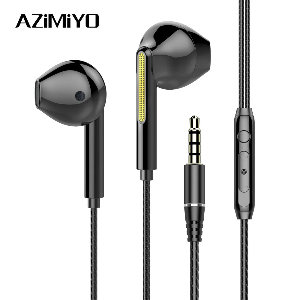AZiMiYO Metal bass Earphones Comfortable In-Ear Noise Cancelling earbuds 3.5 mm Microphone Hi-Res Audio Half In-Ear earphone