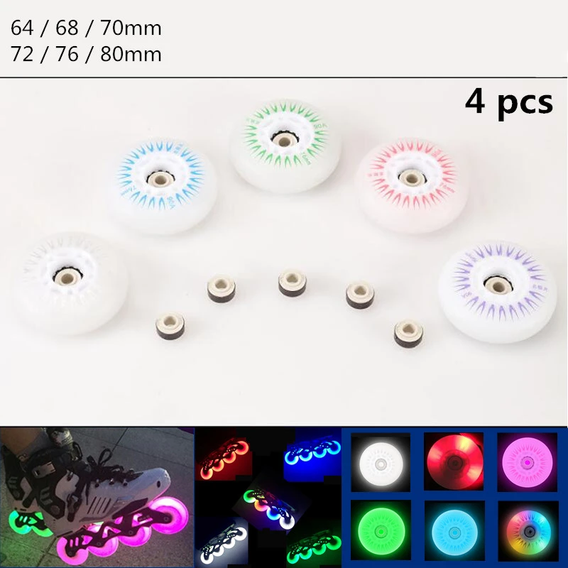 Free Shipping LED Flash Wheel 80mm 76mm 72mm 70mm 68mm 64mm for Inline Skates 90A for Adults Kids SEBA RB Roller Wheels
