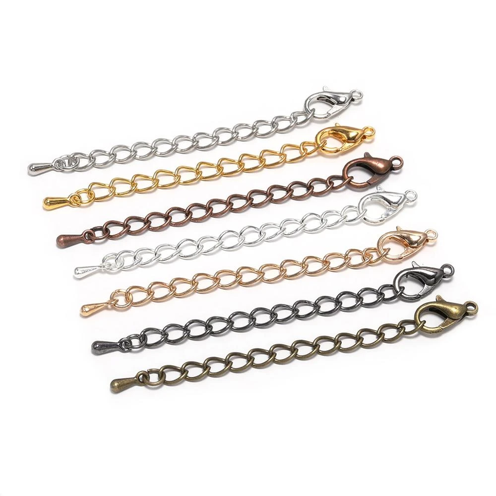 10-20pcs/lot 50 70mm Tone Extension Tail Chain Lobster Clasps Connector For DIY Jewelry Making Findings Bracelet Necklace