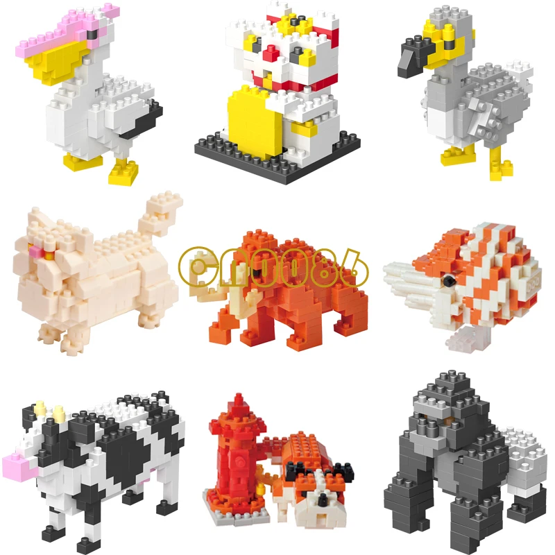 Wisehawk Mini Building Blocks Diamond Animal Model Bag Bricks Dog Cat Moose Fish Series Toys for Children Gifts B24-D15