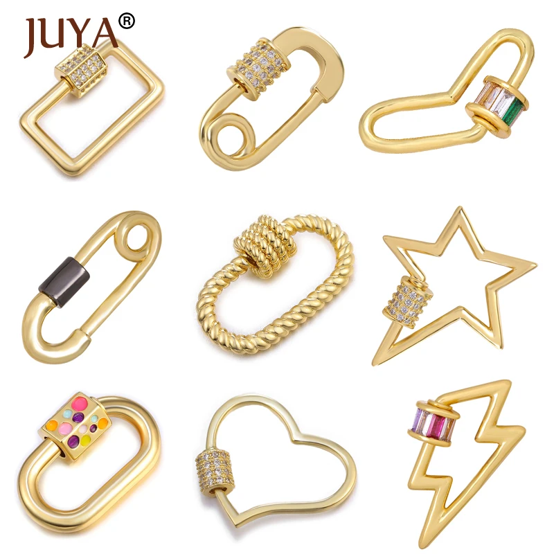 Juya CZ Clasps For Necklace Making DIY Punk Jewelry Accessories Copper Screw Spiral Clasps For Women Handmade Craft Supplies